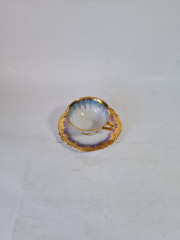 Кофейная пара винтажная RW Bavaria, бело-синий фарфор с декором и обильной позолотой, 9 x 4,5 см / 12 см, Германия, 1960-70гг.