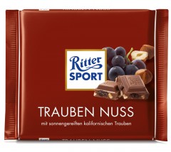Ritter Sport (Риттер Спорт) Tafelschokolade Trauben Nuss Sultaninen (16 %), Haselnuss-шт.chen (7 %), Kakao (30 %), 5 шт. по 100 г Упаковка 500 г