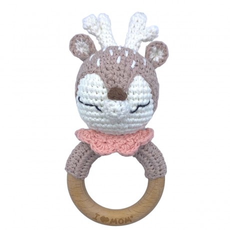 Angels Baby Gehakelte Babyrassel aus Baumwolle mit Beissring aus Holz in niedlichem Tiermotiv Вязаная крючком детская погремушка из хлопка с деревянным колечком для прорезывания зубов в милом зверином мотиве.