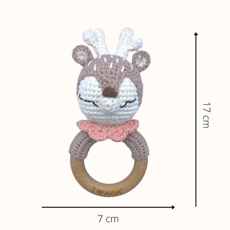 Angels Baby Gehakelte Babyrassel aus Baumwolle mit Beissring aus Holz in niedlichem Tiermotiv Вязаная крючком детская погремушка из хлопка с деревянным колечком для прорезывания зубов в милом зверином мотиве.