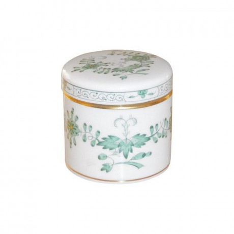 Meissen Meissen 'Neuer Ausschnitt - Indische Malerei 2 mit Kante grun Goldpunkte mit Goldrand' Dose h: 6 cm / d: 6 cm Мейсен "Новая секция - Индийская живопись 2 с краем зеленые золотые точки с золотым ободком" шкатулка в: 6 см / г: 6 см
