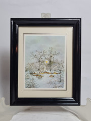 Картина винтажная Chispasa &quot;Зимний городок&quot;, в раме, 15 х 12 см, Германия, 1980-90гг.