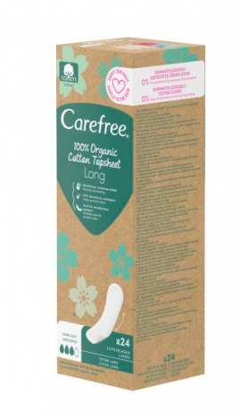 Carefree  Slipeinlagen Organic Cotton Long 24 St, Карефри Ежедневные прокладки из органического хлопка Long 24шт, 2 упаковки (48 штук)