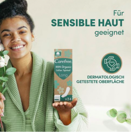 Carefree  Slipeinlagen Organic Cotton Long 24 St, Карефри Ежедневные прокладки из органического хлопка Long 24шт, 2 упаковки (48 штук)