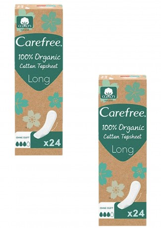 Carefree  Slipeinlagen Organic Cotton Long 24 St, Карефри Ежедневные прокладки из органического хлопка Long 24шт, 2 упаковки (48 штук)