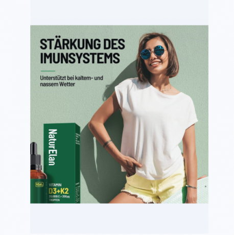NaturElan Vitamin D3 + K2 MK7 drops 10ml, Капли 20000 МЕ, высокая дозировка, витамин D3 жидкий, поддержка иммунитета и костей, Германия