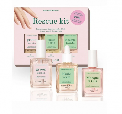Manucurist Rescue Kit, Набор средств для маникюра 3 средства: база 15 мл, SOS маска 15 мл, масло для кутикулы 15 мл, восстановление и укрепление ногтей