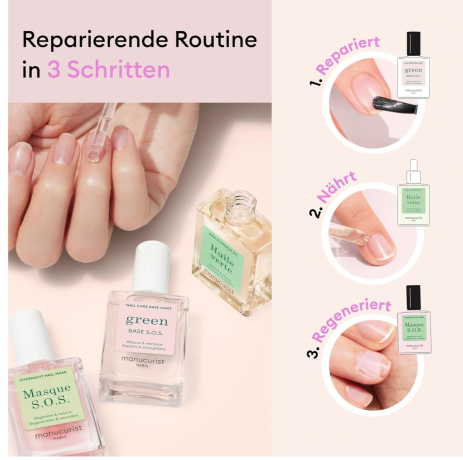Manucurist Rescue Kit, Набор средств для маникюра 3 средства: база 15 мл, SOS маска 15 мл, масло для кутикулы 15 мл, восстановление и укрепление ногтей
