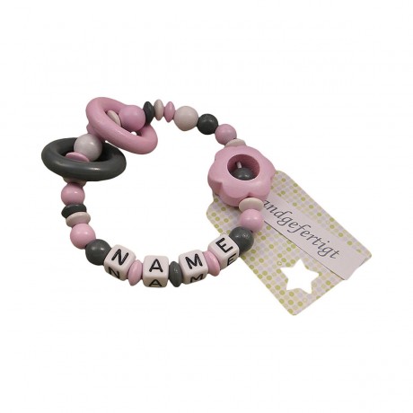 kleinerStorch Greifling mit Name – Madchen Beissring personalisiert – Holz Rassel Blume rosa Персонализированное кольцо для прорезывания зубов с именем