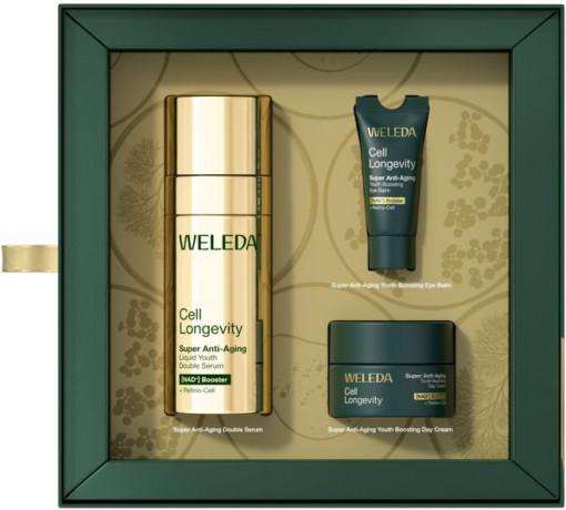 WELEDA Cell Longevity Super Anti-Aging Geschenkpackung, 3 Produkte, 50 ml + 15 ml + 5 ml, Подарочный набор Cell Longevity Super Anti-Aging: двухфазная сыворотка 50 мл, дневной крем 15 мл и бальзам вокруг глаз 5 мл