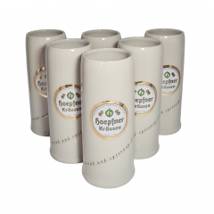 Немецкая пивная кружка винтажная Hoepfner Krausen 1798 с золотистым лого, 6 шт., керамика, 0.5 л, Растал, 20 см, Германия, 1980-90гг.