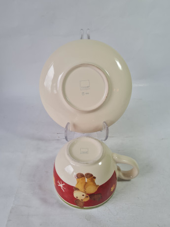 Чайная пара винтажная THUN "Снеговик", керамика, 2 шт., Германия, 1980-90гг.