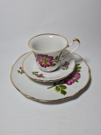 Winterling Schwarzenbach Bavaria Винтажное чайное трио "Яркие цветы" с позолоченным ободком, Германия, 1960-70гг.