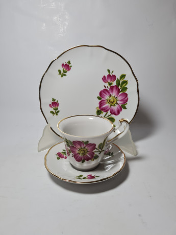 Winterling Schwarzenbach Bavaria Винтажное чайное трио "Яркие цветы" с позолоченным ободком, Германия, 1960-70гг.