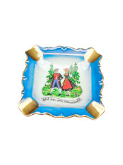 Пепельница винтажная Arzberg Bavaria &quot;Шварцвальд&quot; с изображением гуляющей в лесу пары, фарфор, 11 х 2 см, Германия, 1970-80гг.