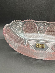 Салатница винтажная большая Walther Glas с розовым декором и фактурной резьбой, хрусталь, 25 х 8 см, Германия, 1970-80гг.