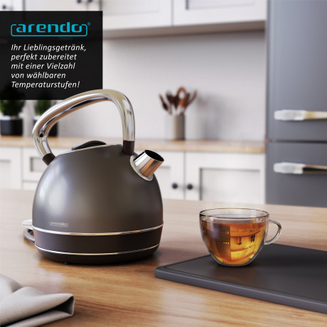 Arendo Arendo Wasserkocher, 1,7 l, 2200 W, Edelstahl, Retro Style Vintage, LED Temperaturanzeige, grau Чайник Arendo 1,7 л, 2200 Вт, нержавеющая сталь, ретро-стиль, винтажный светодиодный дисплей температуры, серый