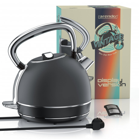 Arendo Arendo Wasserkocher, 1,7 l, 2200 W, Edelstahl, Retro Style Vintage, LED Temperaturanzeige, grau Чайник Arendo 1,7 л, 2200 Вт, нержавеющая сталь, ретро-стиль, винтажный светодиодный дисплей температуры, серый