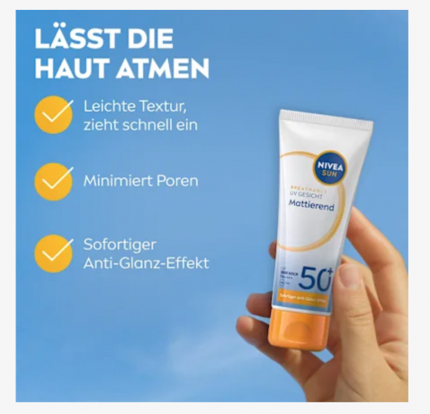 NIVEA SUN Sonnenfluid Gesicht mattierend, LSF 50+, Матирующий солнцезащитный флюид для лица, SPF 50+, 40 мл