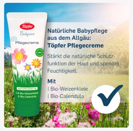 Töpfer Baby Pflegecreme Babycare, 75 ml Уход за ребёнком Крем для ухода, 75 мл