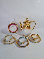 Набор для кофе винтажный RW Bavaria, белый фарфор с обильной позолотой: кофейник 19 x 21 см, 3 чашки 9 x 4,5 м, 4 x блюдца - 12см, Германия, 1960-70гг.