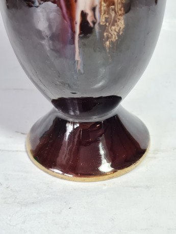 Ваза винтажная Jasba Keramik, черно-коричневая керамика с декором, 27 x 8 см / 3,5 см, Германия, 1960-70гг.