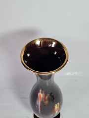 Ваза винтажная Jasba Keramik, черно-коричневая керамика с декором, 27 x 8 см / 3,5 см, Германия, 1960-70гг.