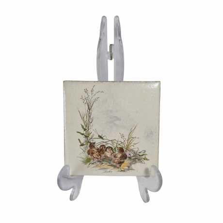 Панно винтажное Wlo с изображением птиц / Х. Арнот, керамика, 10 x 10 см, Германия, 1960-70гг.