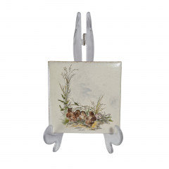 Панно винтажное Wlo с изображением птиц / Х. Арнот, керамика, 10 x 10 см, Германия, 1960-70гг.