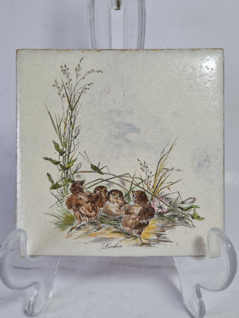 Панно винтажное Wlo с изображением птиц / Х. Арнот, керамика, 10 x 10 см, Германия, 1960-70гг.