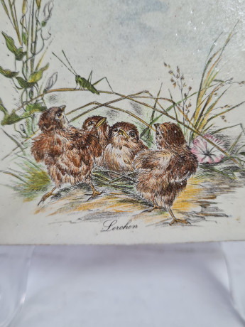 Панно винтажное Wlo с изображением птиц / Х. Арнот, керамика, 10 x 10 см, Германия, 1960-70гг.