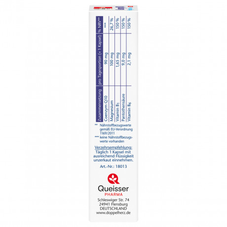 Doppelherz Coenzym Q10 + Magnesium + B-Vitamine EXTRA, 30 Kapseln, 23,3 g, Коэнзим Q10 90 мг с магнием 100 мг и витаминами B1, B5, B6 для мышц, нервной системы и умственной работоспособности, 30 капсул, 23,3 г