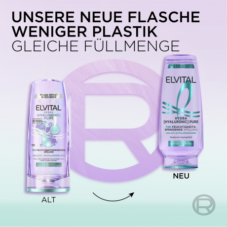 L'Oreal Paris Elvital Hydra Hyaluronic Pure 72H Feuchtigkeitsspendende Spuelung, 250 ml, Увлажняющий кондиционер для волос с жирными корнями и обезвоженной длиной, до 72 часов увлажнения, 250 мл