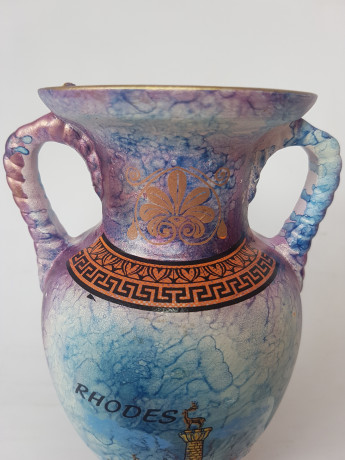 Керамическая ваза в греческом стиле с двумя ручками  "Родес", 18,5 x 12 см, Греция, 1970-80гг.