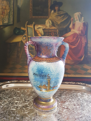 Керамическая ваза в греческом стиле с двумя ручками  "Родес", 18,5 x 12 см, Греция, 1970-80гг.