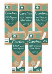 Carefree  Slipeinlagen Organic Cotton Long 24 St, Карефри Ежедневные прокладки из органического хлопка Long 24шт, 5 упаковок (120 штук)