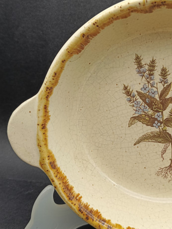 Тарелки сервировочные винтажные CCF France / Коллекция "Ботаника" с ручками, керамика, 3 шт., 20 см, Франция, 1970-80гг.