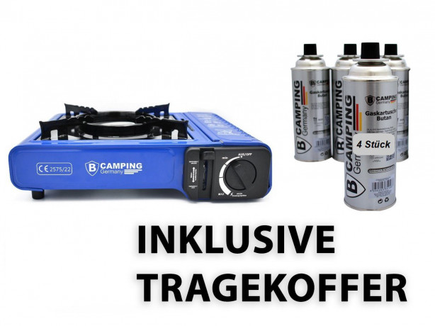 bahama bahama Gaskocher mit 4 Kartuschen 227g Set mobiler Campingkocher Gas, Kartuschenkocher 1-Flammig mit Trage-Koffer Butangaskocher Gasherd Газовая плита Багама с 4 картриджами, 227 г, набор мобильных походных газовых плит, картриджная плита, 1 пламя