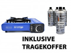 bahama bahama Gaskocher mit 4 Kartuschen 227g Set mobiler Campingkocher Gas, Kartuschenkocher 1-Flammig mit Trage-Koffer Butangaskocher Gasherd Газовая плита Багама с 4 картриджами, 227 г, набор мобильных походных газовых плит, картриджная плита, 1 пламя