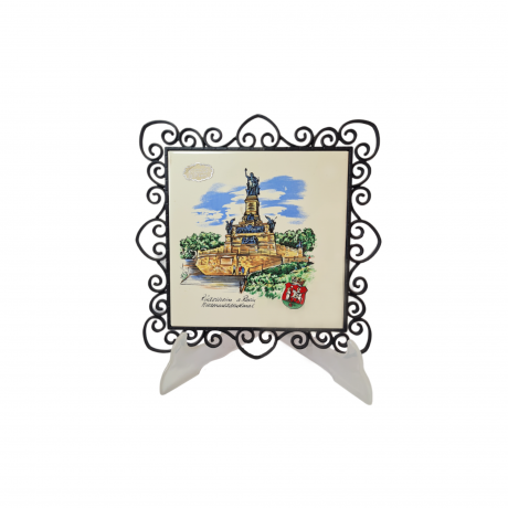 Панно винтажное Danischburg с изображением памятника Нидервальду, керамика в металлической раме, Мейер Кафель, 21 x 21,5 см, Германия, 1960-70гг.