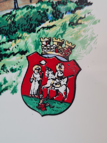 Панно винтажное Danischburg с изображением памятника Нидервальду, керамика в металлической раме, Мейер Кафель, 21 x 21,5 см, Германия, 1960-70гг.