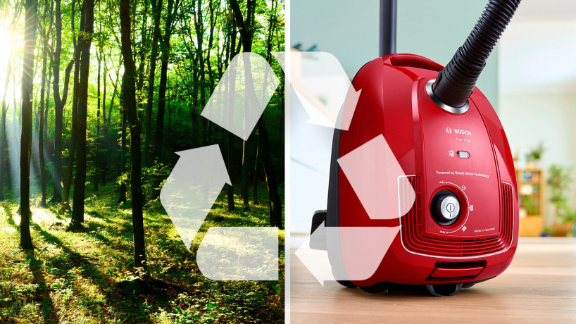 BOSCH BOSCH Bodenstaubsauger BGD38RD1H, 600 W, mit Beutel, aus 30% recyceltem Kunststoff  Канистровый пылесос BOSCH BGD38RD1H, 600 Вт, с мешком, на 30 % изготовлен из переработанного пластика.