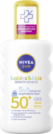 NIVEA SUN Babies & Kids Sensitiv Schutz Sonnenspray LSF 50+, 200 ml, Нивеа Детский солнцезащитный спрей, SPF 50+, для чувствительной кожи, водостойкий, 200 мл
