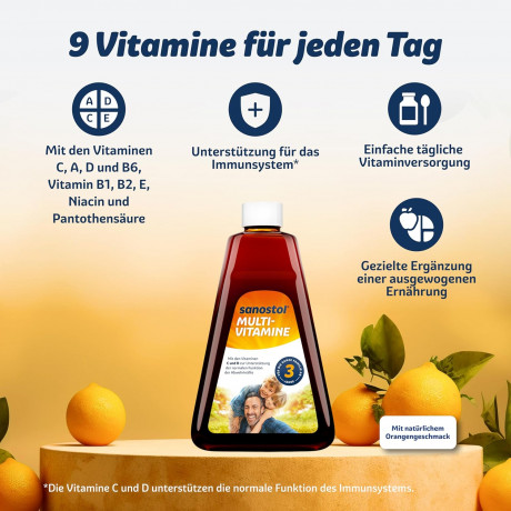 Sanostol Multi-Vitamine age 3+ ohne Zuckerzusatz 780ml , Саностол Мультиватаминный сироп с витаминами С и D, БЕЗ сахара, для детей с 3ех лет, 780 мл