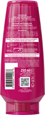 L'Oreal Paris Elvital Color Glanz Farbschutz Pflege Spuelung, 250 ml, Кондиционер для окрашенных волос с витамином Cg и UVB-фильтром, сохранение цвета и блеска, 250 мл