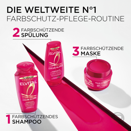 L'Oreal Paris Elvital Color Glanz Farbschutz Pflege Spuelung, 250 ml, Кондиционер для окрашенных волос с витамином Cg и UVB-фильтром, сохранение цвета и блеска, 250 мл