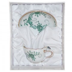 Meissen Meissen Neuer Ausschnitt - Indische Malerei 2 mit Kante grun Goldpunkte mit Goldrand Mocca-/Espressotasse 2-tlg.  Мейсен новый раздел - индийская живопись 2 с краем зеленые золотые точки с золотым ободком мокко / чашка для эспрессо 2 шт.