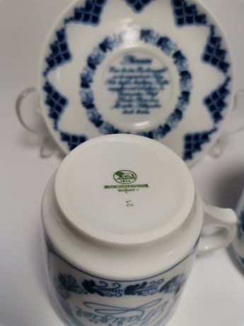 Hutschenreuther Pharisaer, Хутченройтер Фарфоровый Кофейный набор на 2 персоны с синим декором и яхтами, для Фарисей, Германия 1969г.