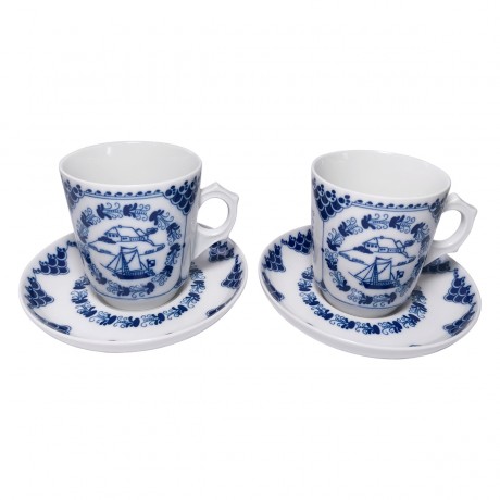 Hutschenreuther Pharisaer, Хутченройтер Фарфоровый Кофейный набор на 2 персоны с синим декором и яхтами, для Фарисей, Германия 1969г.