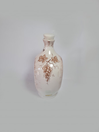 Ulmer Keramik Винтажный керамический кувшин с пробкой для вина в коричнево-белых тонах "Сбор урожая винограда", 21см x 12см, Германия, 1960-70гг.